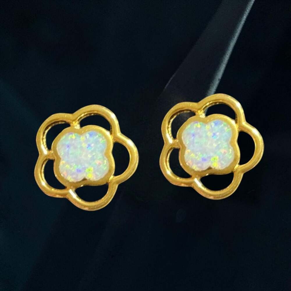 Gold 925 Silver Earrings with Created Opal Gold Plating Flower Stud Earrings